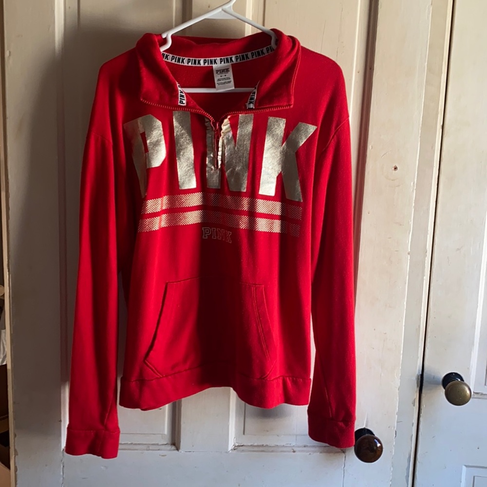 Pink quarter zip sweater. Size Medium